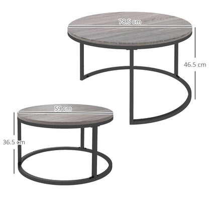 2 Pcs Stacking Coffee Table Set Steel Frame Wood Effect Top Foot Pads