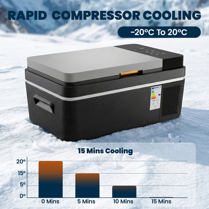 20L Compressor Car Fridge Freezer, Camping Refrigerator with App Control, 12/24V DC and 100-240V AC, Portable Electric Cool Box for Truck SUV Travel Camping, Black
