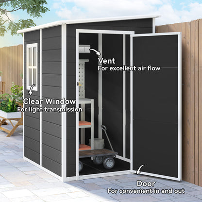 Lean to Garden Shed, Plastic Tool Storage House w/ Lockable Door
