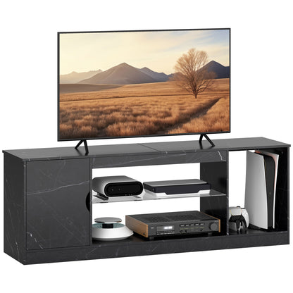 Marble Effect TV Stand Cabinet with Glass Shelf for 55 Inch TVs