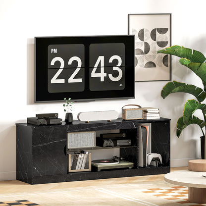 Marble Effect TV Stand Cabinet with Glass Shelf for 55 Inch TVs