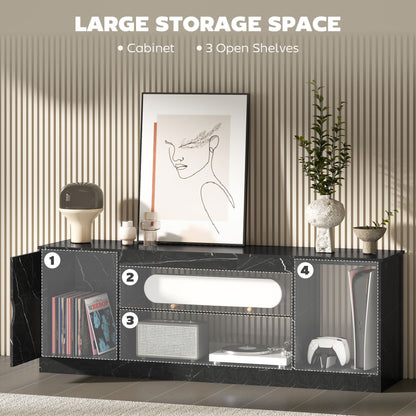 Marble Effect TV Stand Cabinet with Glass Shelf for 55 Inch TVs