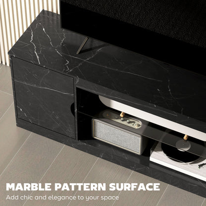 Marble Effect TV Stand Cabinet with Glass Shelf for 55 Inch TVs