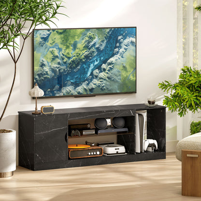 Marble Effect TV Stand Cabinet with Glass Shelf for 55 Inch TVs