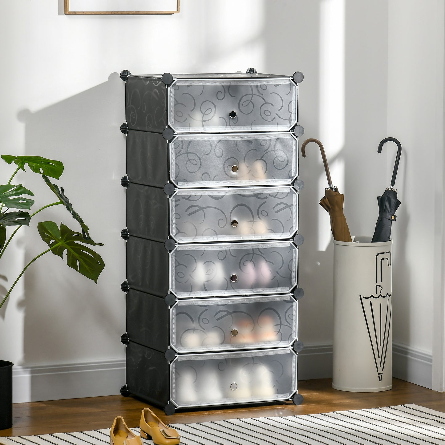 6 Tier Shoe Rack Plastic Storage Cabinet Modular Shoe Tower Black