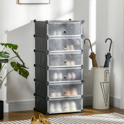 6 Tier Shoe Rack Plastic Storage Cabinet Modular Shoe Tower Black
