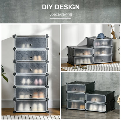 6 Tier Shoe Rack Plastic Storage Cabinet Modular Shoe Tower Black
