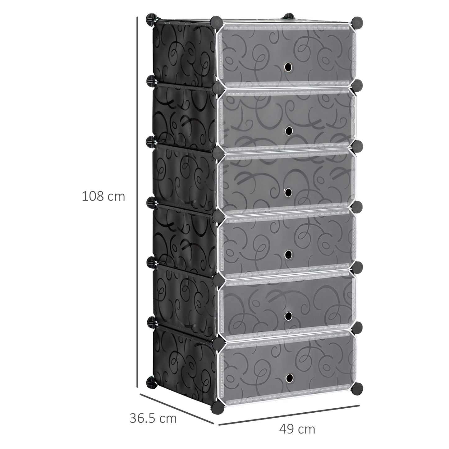 6 Tier Shoe Rack Plastic Storage Cabinet Modular Shoe Tower Black