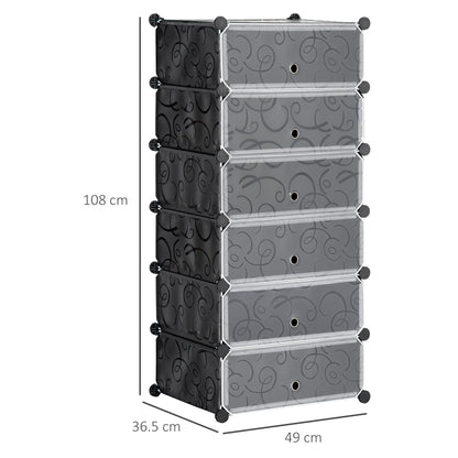6 Tier Shoe Rack Plastic Storage Cabinet Modular Shoe Tower Black