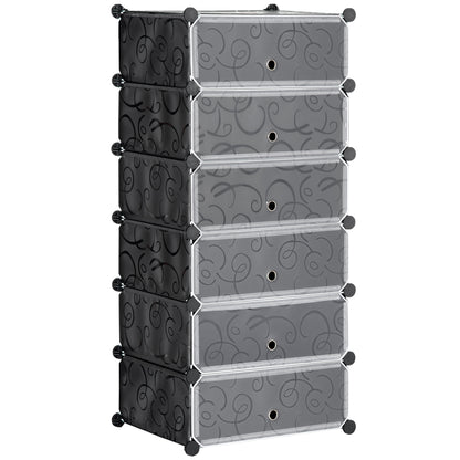 6 Tier Shoe Rack Plastic Storage Cabinet Modular Shoe Tower Black