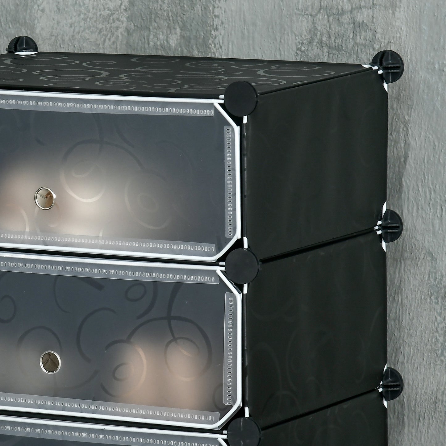 6 Tier Shoe Rack Plastic Storage Cabinet Modular Shoe Tower Black
