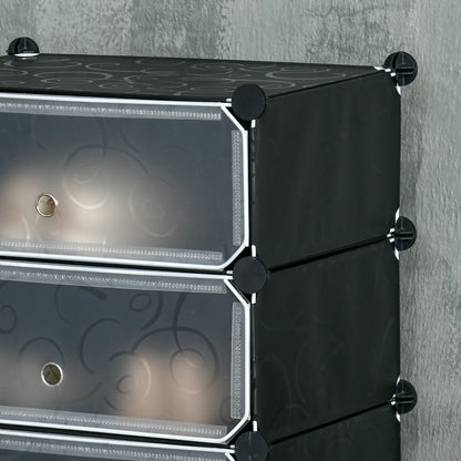6 Tier Shoe Rack Plastic Storage Cabinet Modular Shoe Tower Black