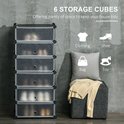 6 Tier Shoe Rack Plastic Storage Cabinet Modular Shoe Tower Black