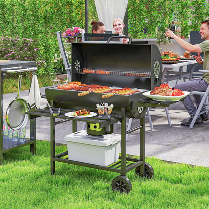 Charcoal BBQ Grill with Warming Rack Shelves Temperature Gauge
