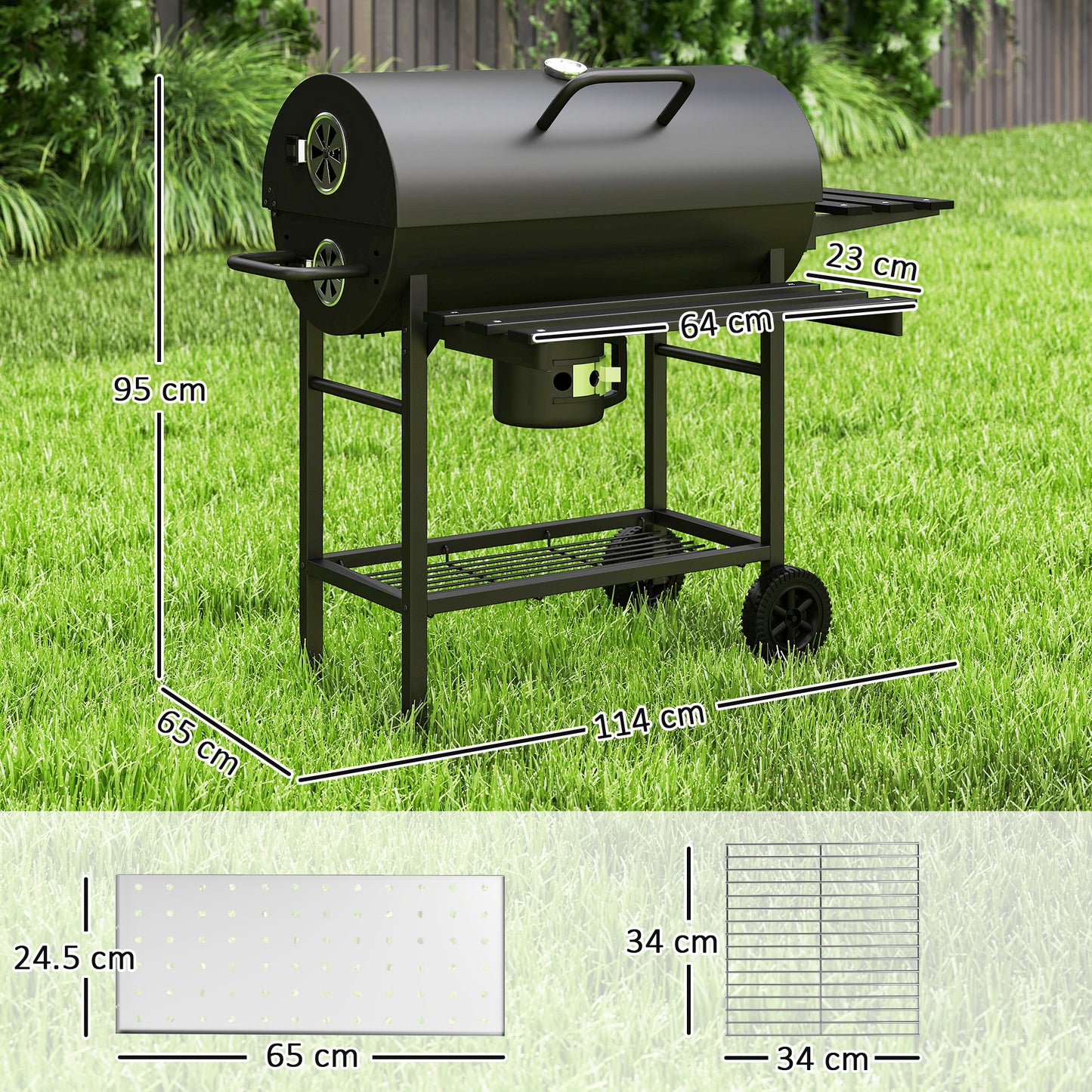 Charcoal BBQ Grill with Warming Rack Shelves Temperature Gauge