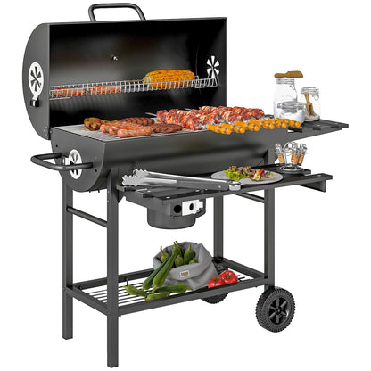 Charcoal BBQ Grill with Warming Rack Shelves Temperature Gauge