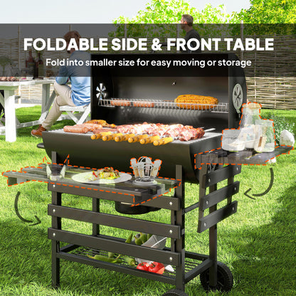 Charcoal BBQ Grill with Warming Rack Shelves Temperature Gauge