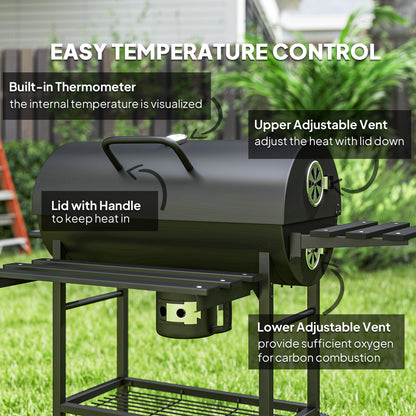 Charcoal BBQ Grill with Warming Rack Shelves Temperature Gauge