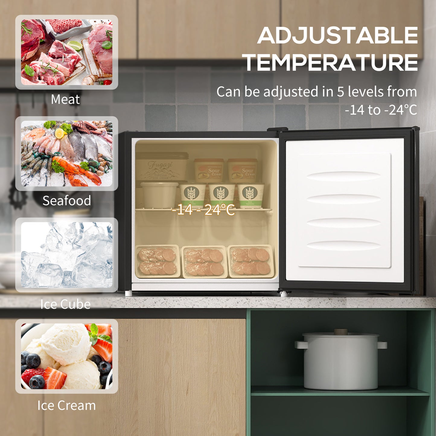 35L Tabletop Freezer with Removable Wire Shelf and Two Keys, Black