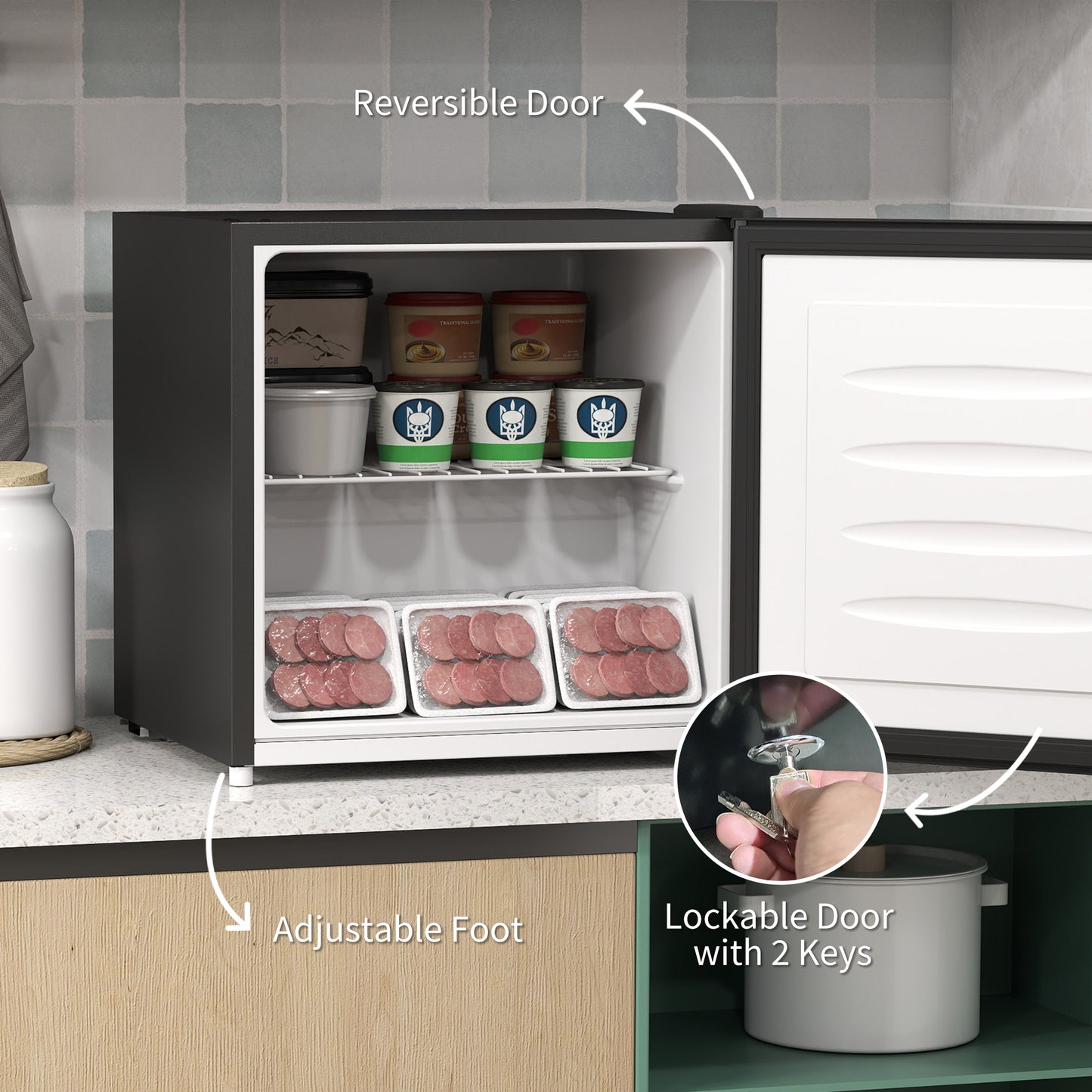 35L Tabletop Freezer with Removable Wire Shelf and Two Keys, Black