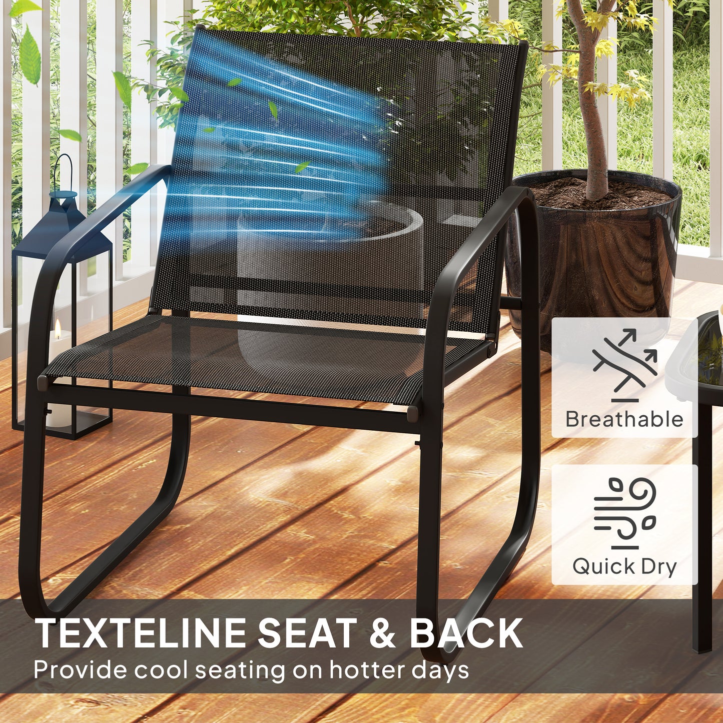 Garden Bistro Set, Metal Garden Furniture Set with Mesh Chairs
