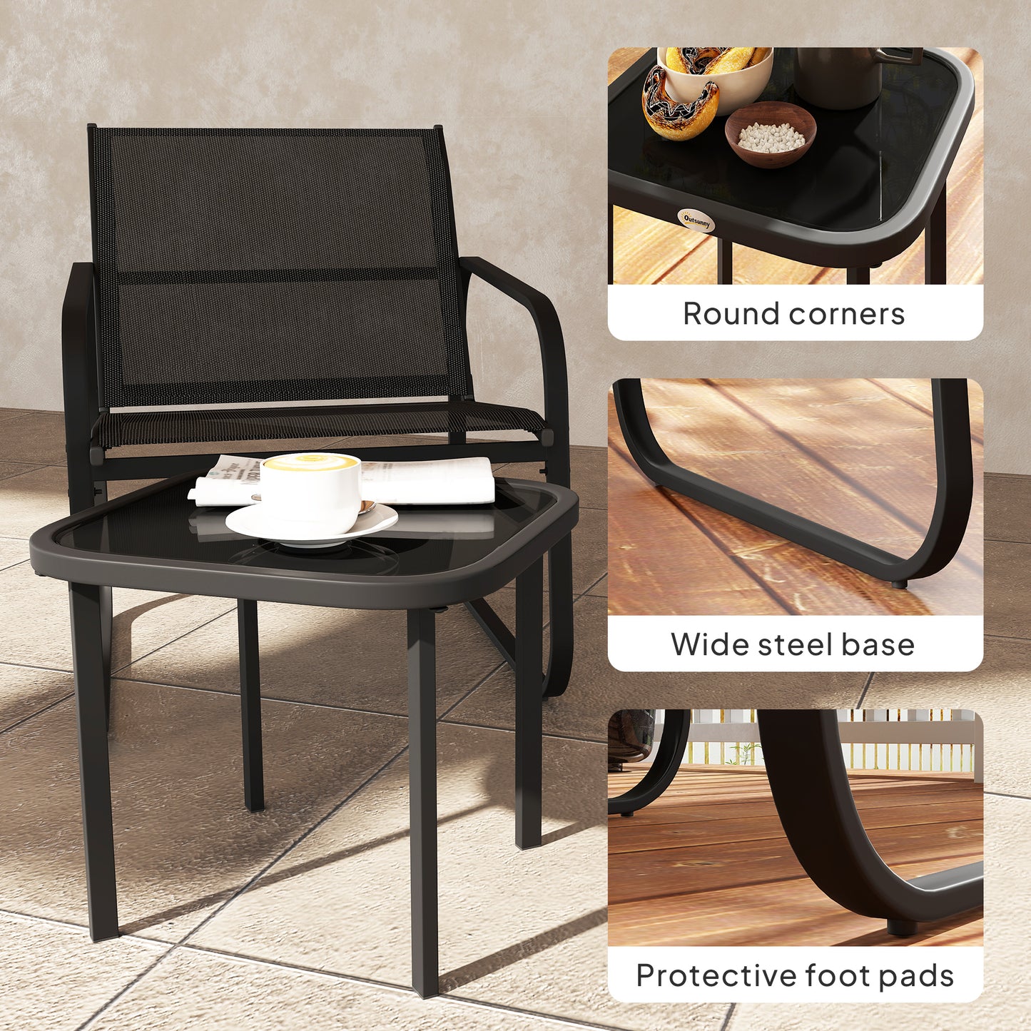 Garden Bistro Set, Metal Garden Furniture Set with Mesh Chairs