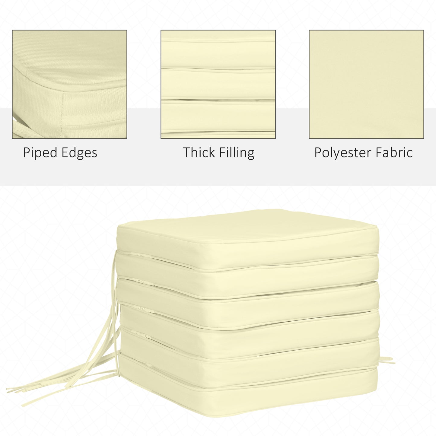 Set of 6 Chair Cushion Seat Pads Dining Chair w/ Straps Indoor Outdoor