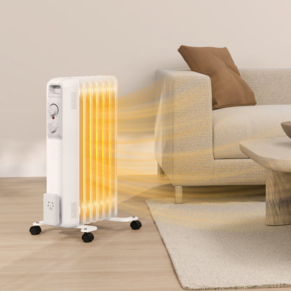 1500W 7 Fin Oil Filled Heater Radiator for Home, White