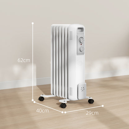 1500W 7 Fin Oil Filled Heater Radiator for Home, White