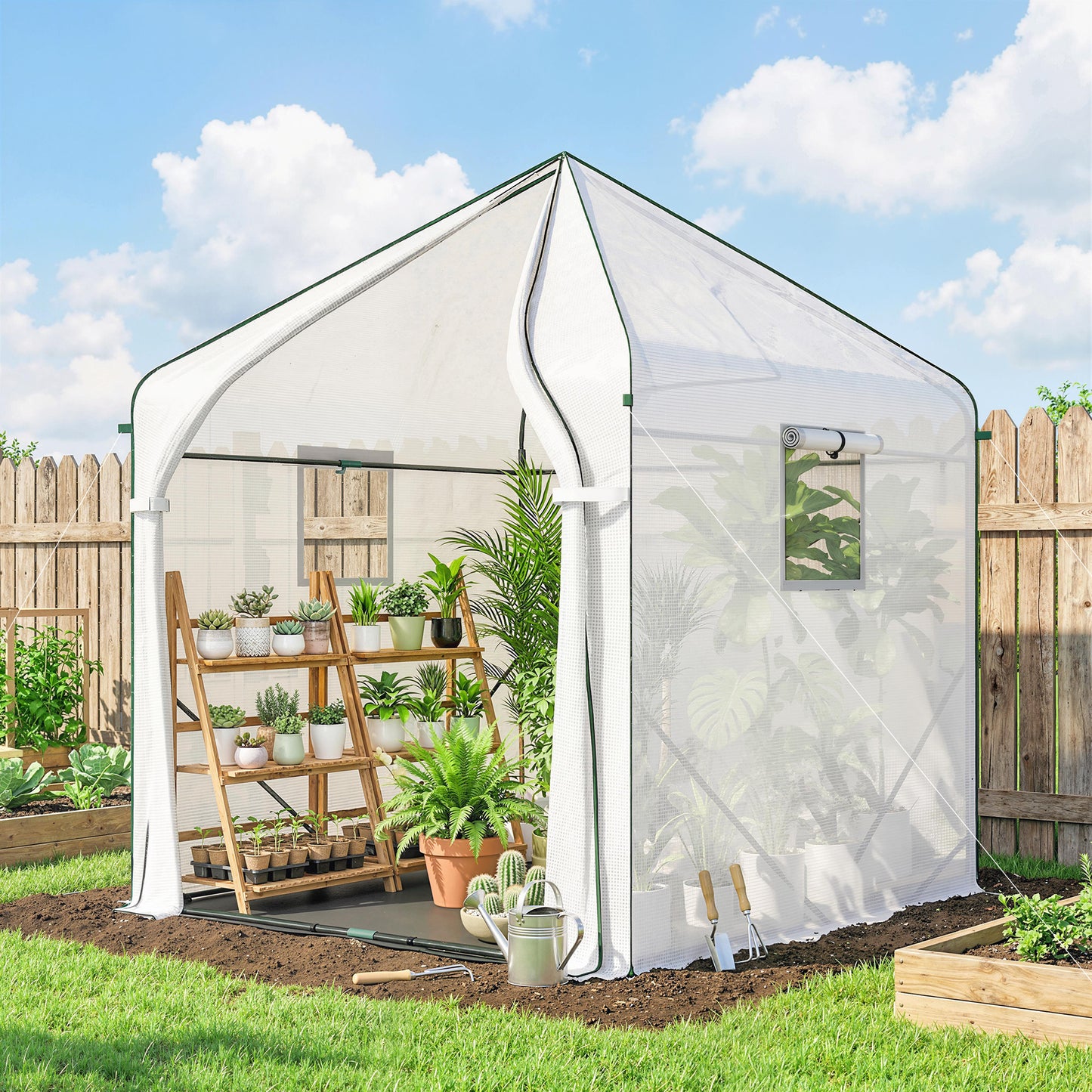 Large Plant House with Roll-up Door White