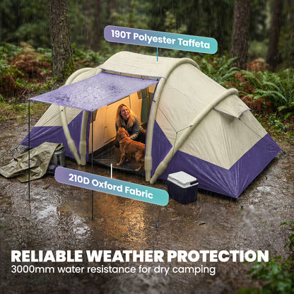Inflatable Tent 3000mm Waterproof for 4 Person, Purple