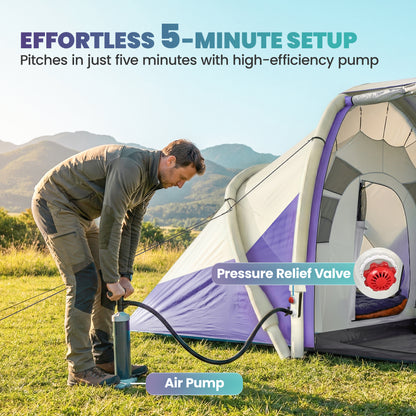 Inflatable Tent 3000mm Waterproof for 4 Person, Purple