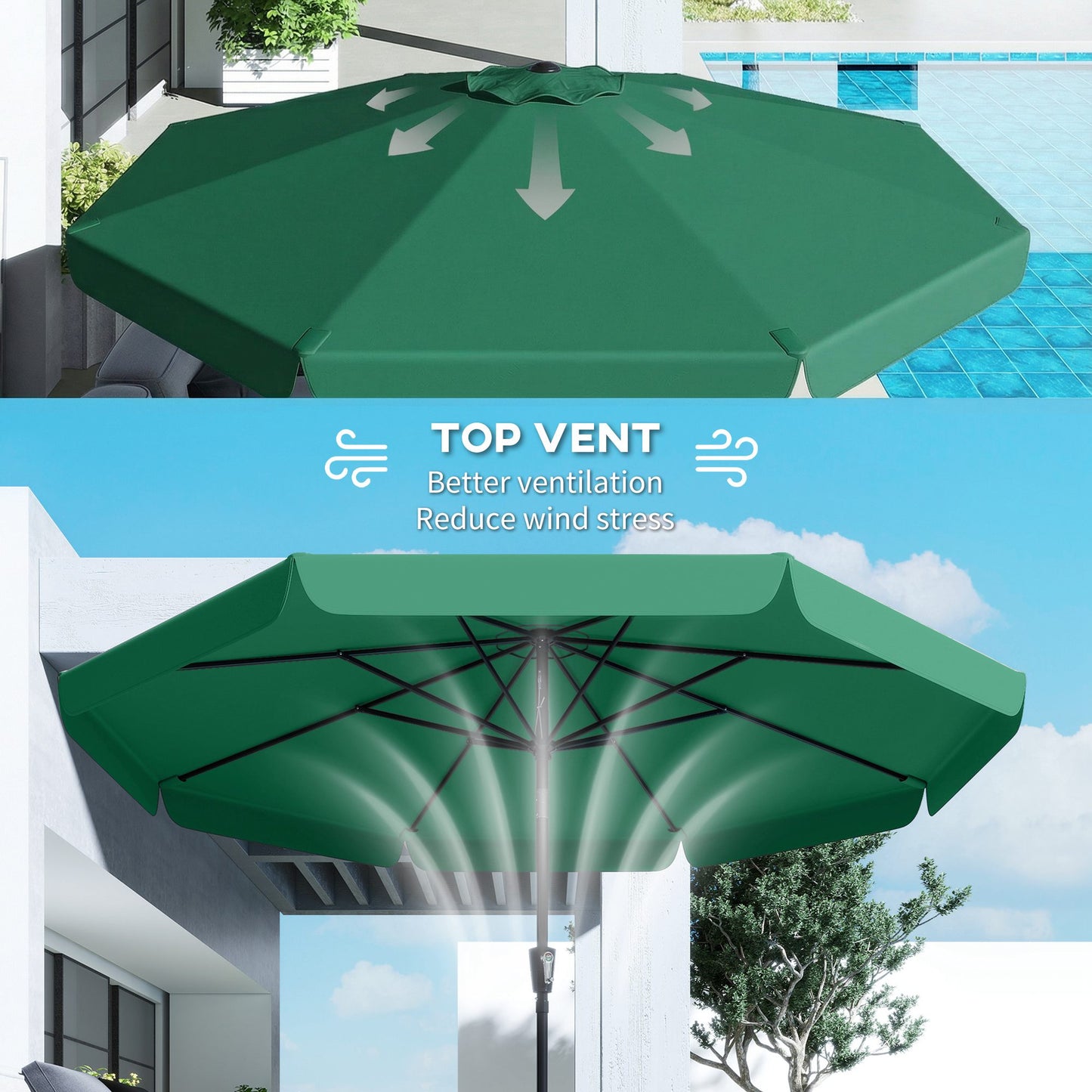 3 m Garden Parasol with Tilt & Crank, UPF30+ Outdoor Table Umbrella