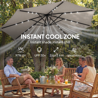 2.6 m Garden Parasol Umbrella with Light, Outdoor Patio Umbrella