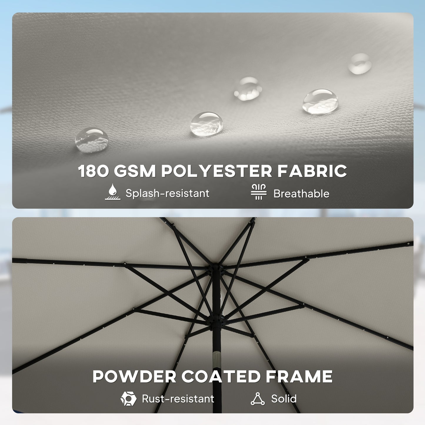 2.6 m Garden Parasol Umbrella with Light, Outdoor Patio Umbrella