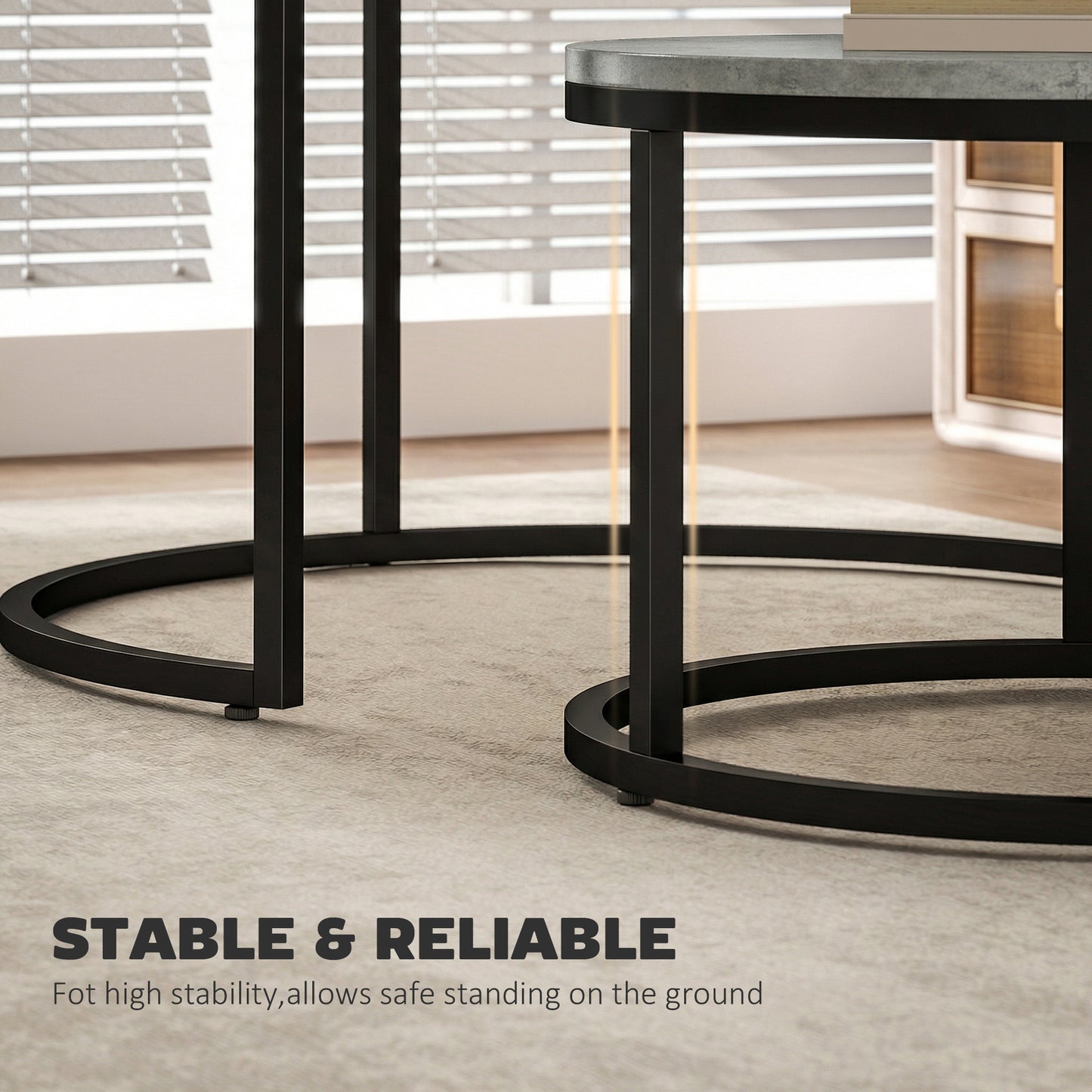 2 Pcs Stacking Coffee Table Set Steel Frame, Cement Grey