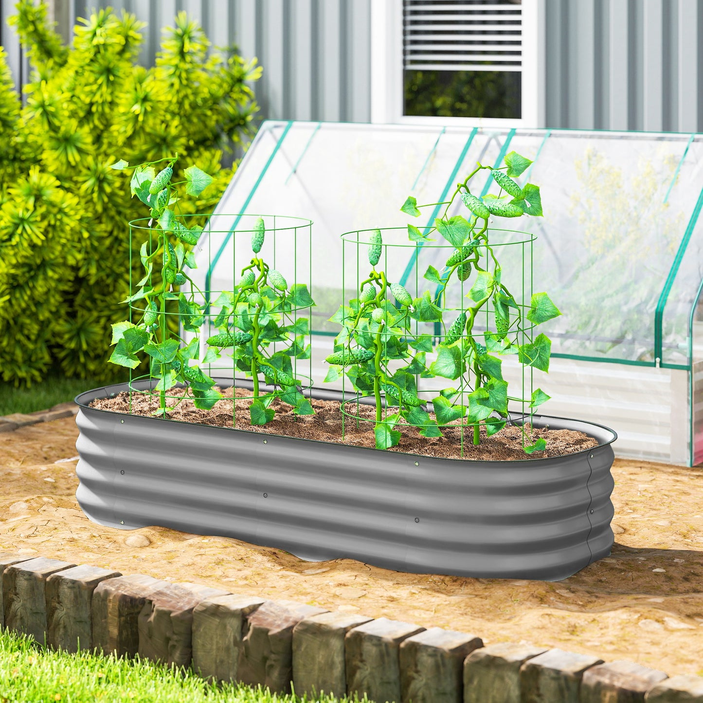 Galvanised Raised Garden Bed Planter Box with Safety Edging Silver