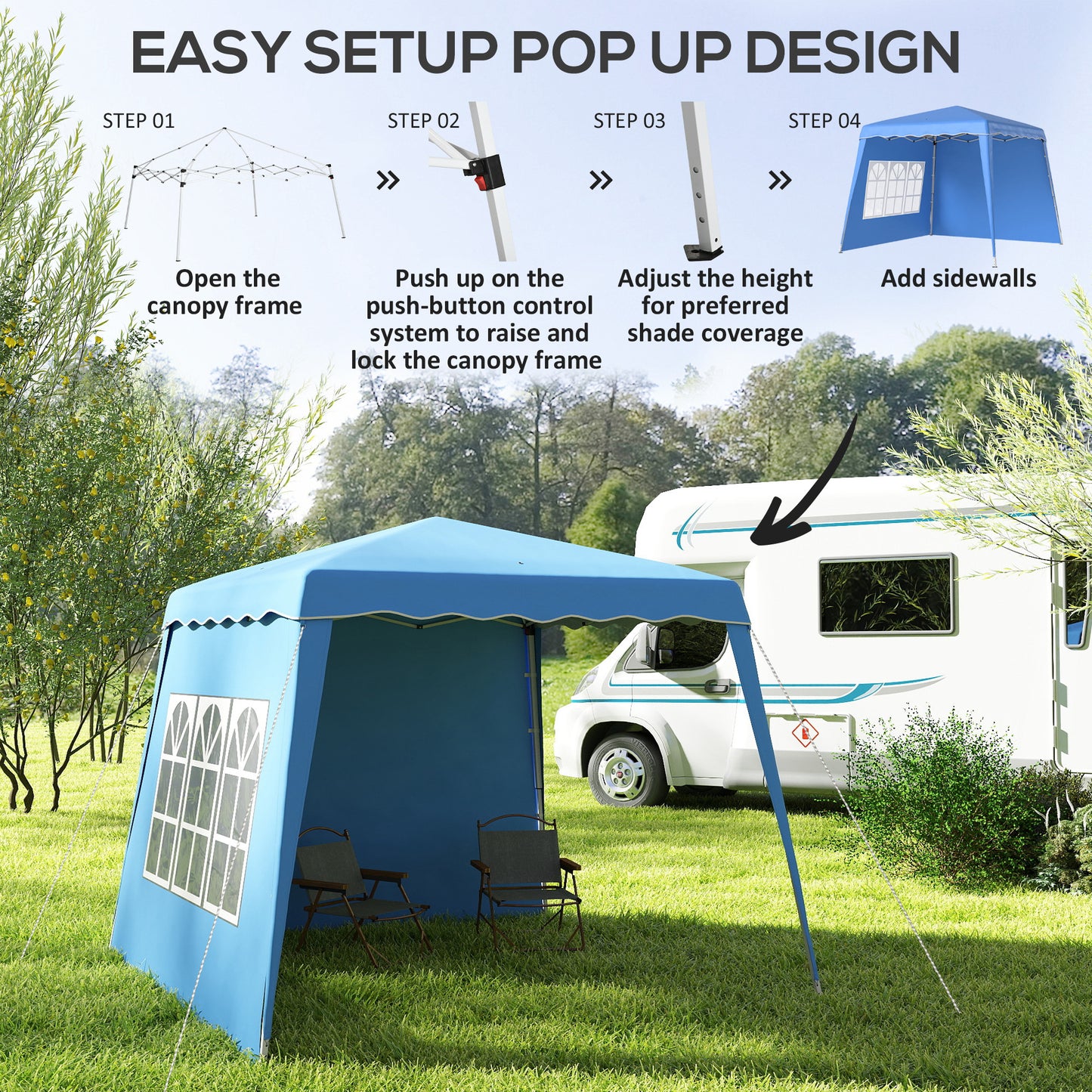 2.4 x 2.4m UV50+ Pop Up Gazebo Canopy Tent with Carry Bag, Blue