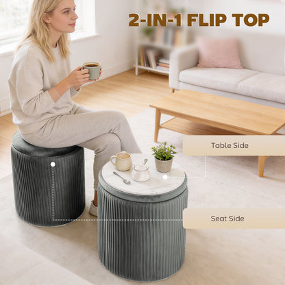 Round Storage Ottoman with Removable Top, Grey