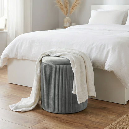 Round Storage Ottoman with Removable Top, Grey