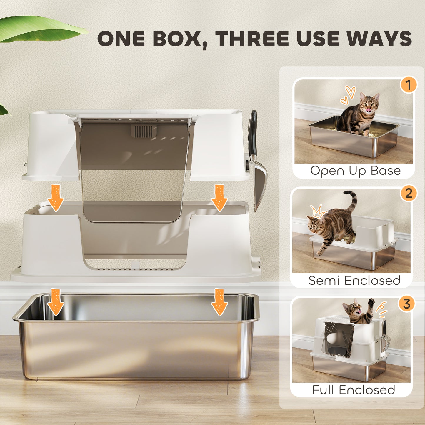 Stainless Steel, XL Cat Litter Tray, Dual Entry, Light Grey