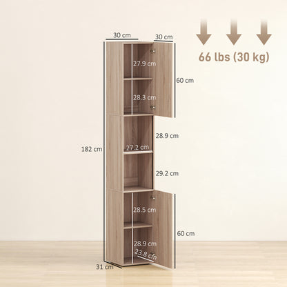 182 cm Tall Bathroom Cabinet with Adjustable Shelves, Natural