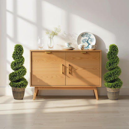 Set of 2 Potted Artificial Plants, Topiary Spiral Boxwood Trees, 90cm