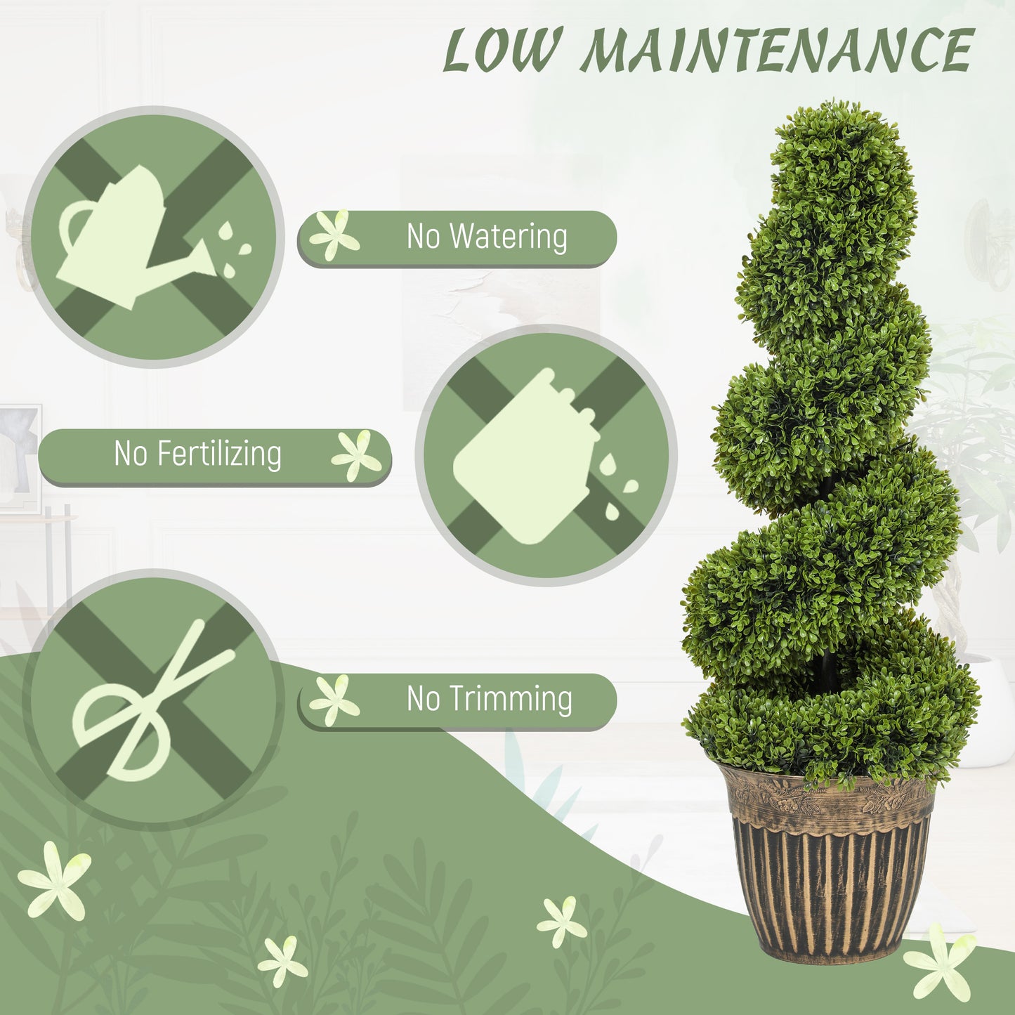 Set of 2 Potted Artificial Plants, Topiary Spiral Boxwood Trees, 90cm