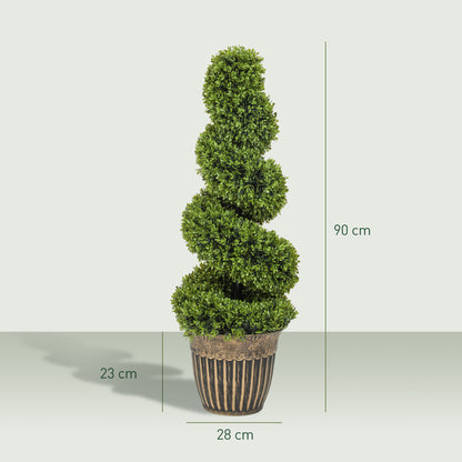 Set of 2 Potted Artificial Plants, Topiary Spiral Boxwood Trees, 90cm