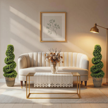 Set of 2 Potted Artificial Plants, Topiary Spiral Boxwood Trees, 90cm
