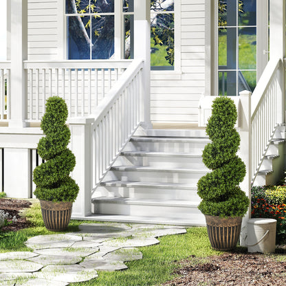 Set of 2 Potted Artificial Plants, Topiary Spiral Boxwood Trees, 90cm