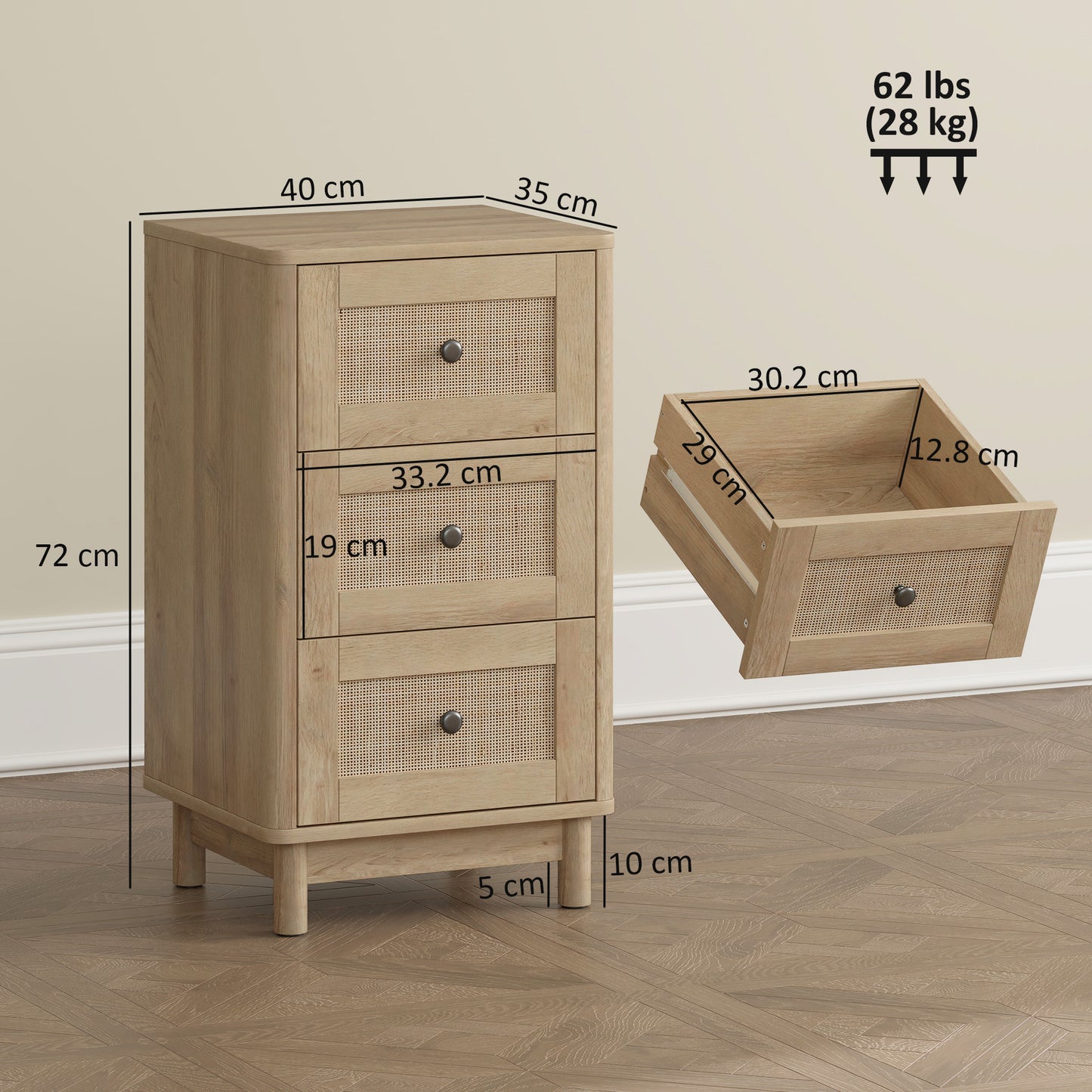 3 Drawer Chest of Drawers, Storage Unit for Living Room, Oak
