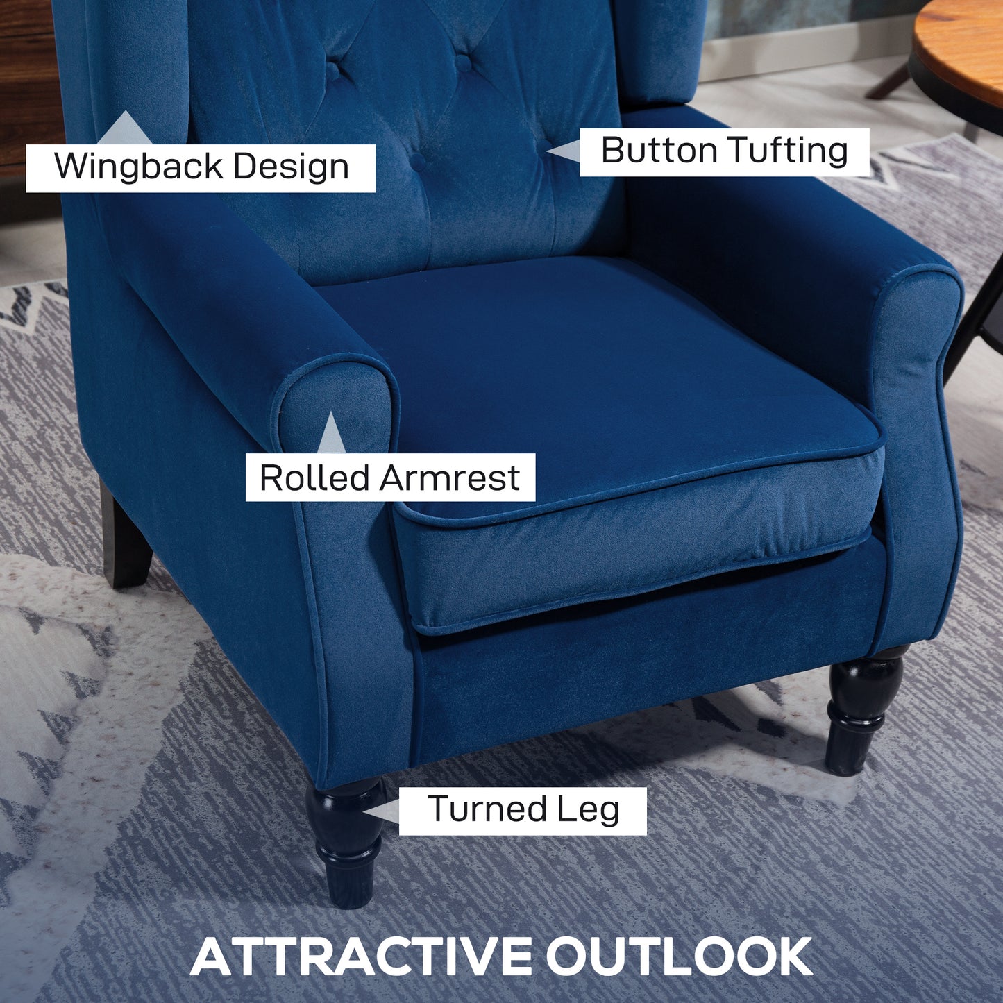 Accent Armchair Home Furniture Retro Tufted Club Fabric Blue