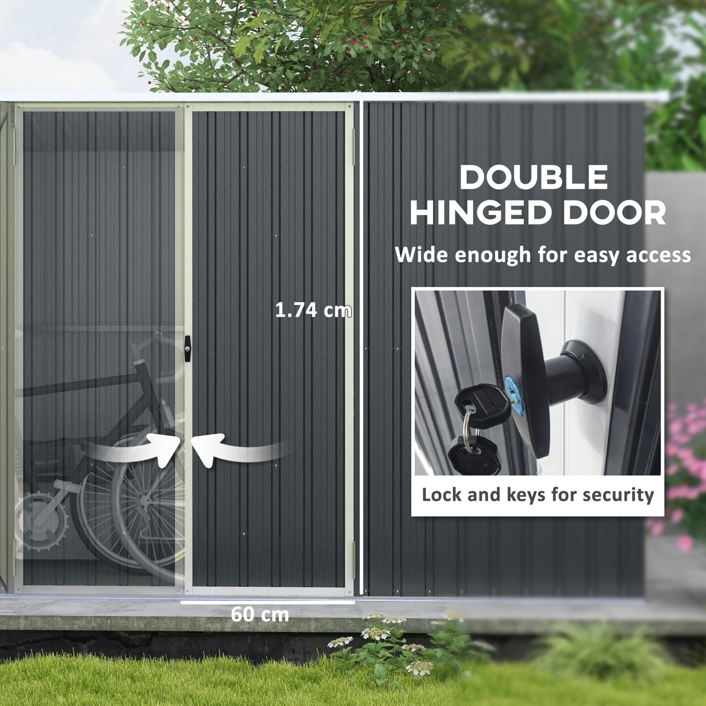 11 x 5.6ft Galvanised Metal Garden Shed with Lockable Doors, Grey